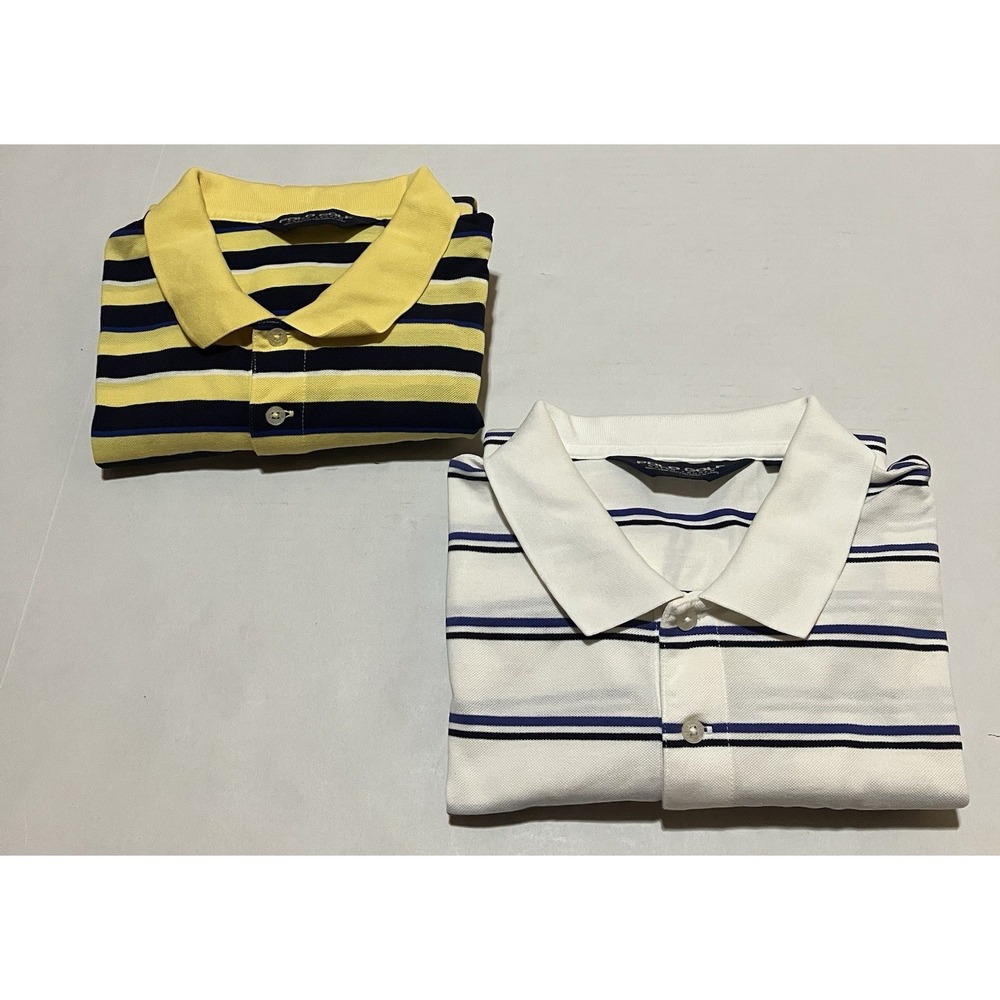 LOT Of 2 Polo Golf Ralph Lauren Mens Pima Cotton‎ Shirt Size XL Striped Sports